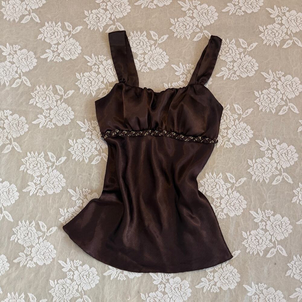 Vintage Y2K BCX Brown Satin Babydoll Top Size S